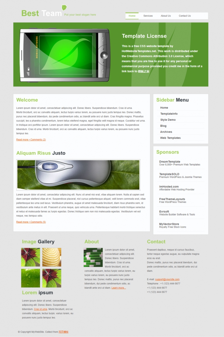 绿色简洁的电话IT硬件企业网站模板下载