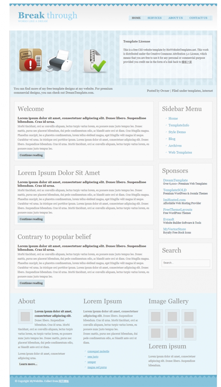 蓝色锯齿质感的商务企业网站模板下载