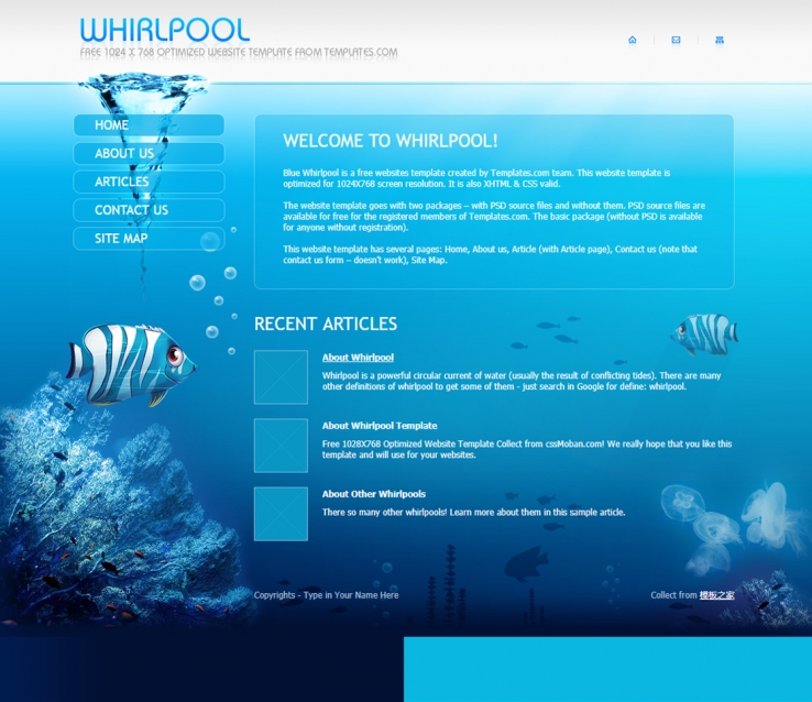 蓝色漂亮大气的海洋世界企业网站模板下载