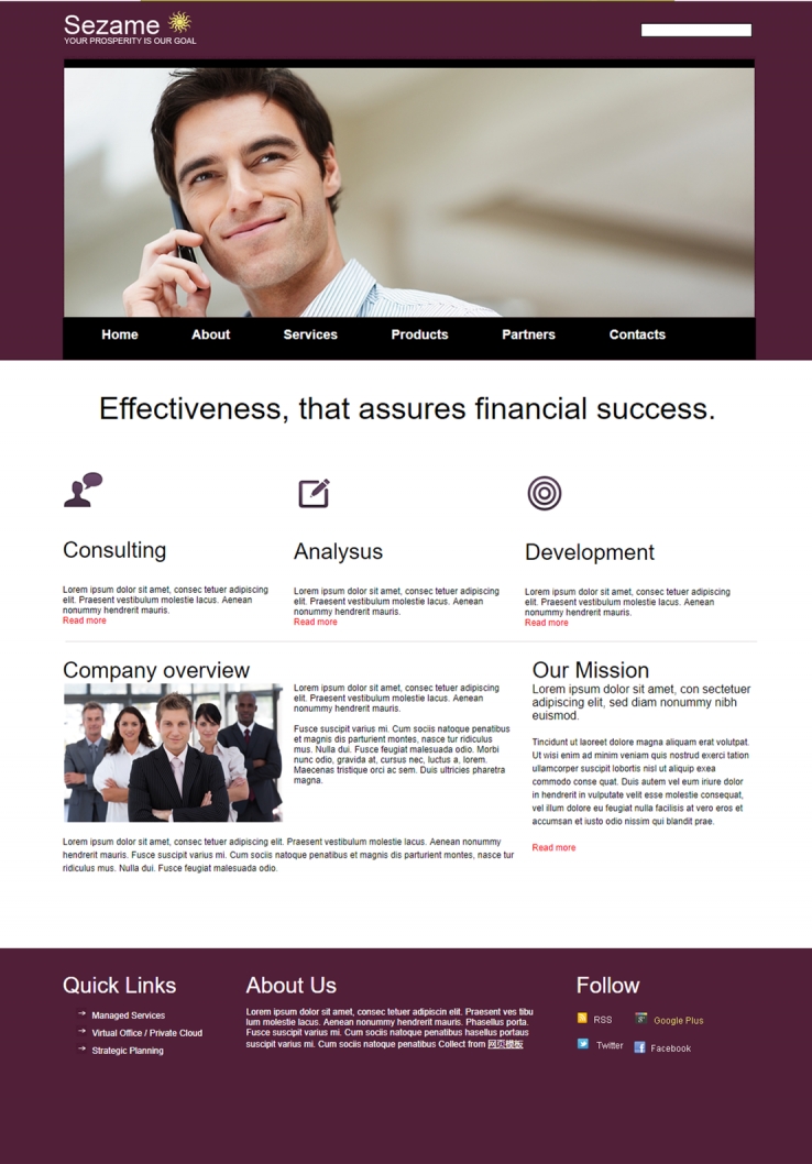 紫色大图效果的商务风格企业网站模板下载