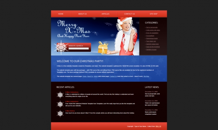 红色漂亮精致的圣诞节网站模板下载
