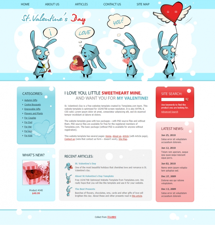 淡蓝色可爱卡通的兔礼品企业网站模板下载
