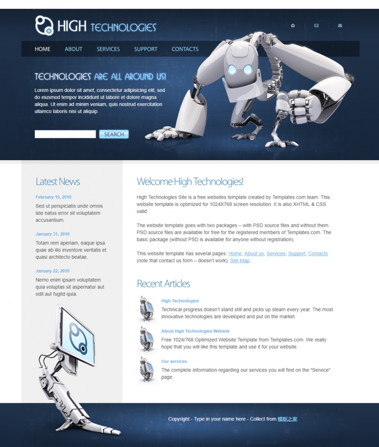 深蓝色精品大气的IT科技企业网站模板下载