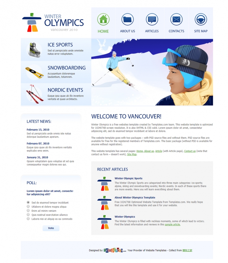 清爽简洁风格的滑雪运动企业网站模板下载