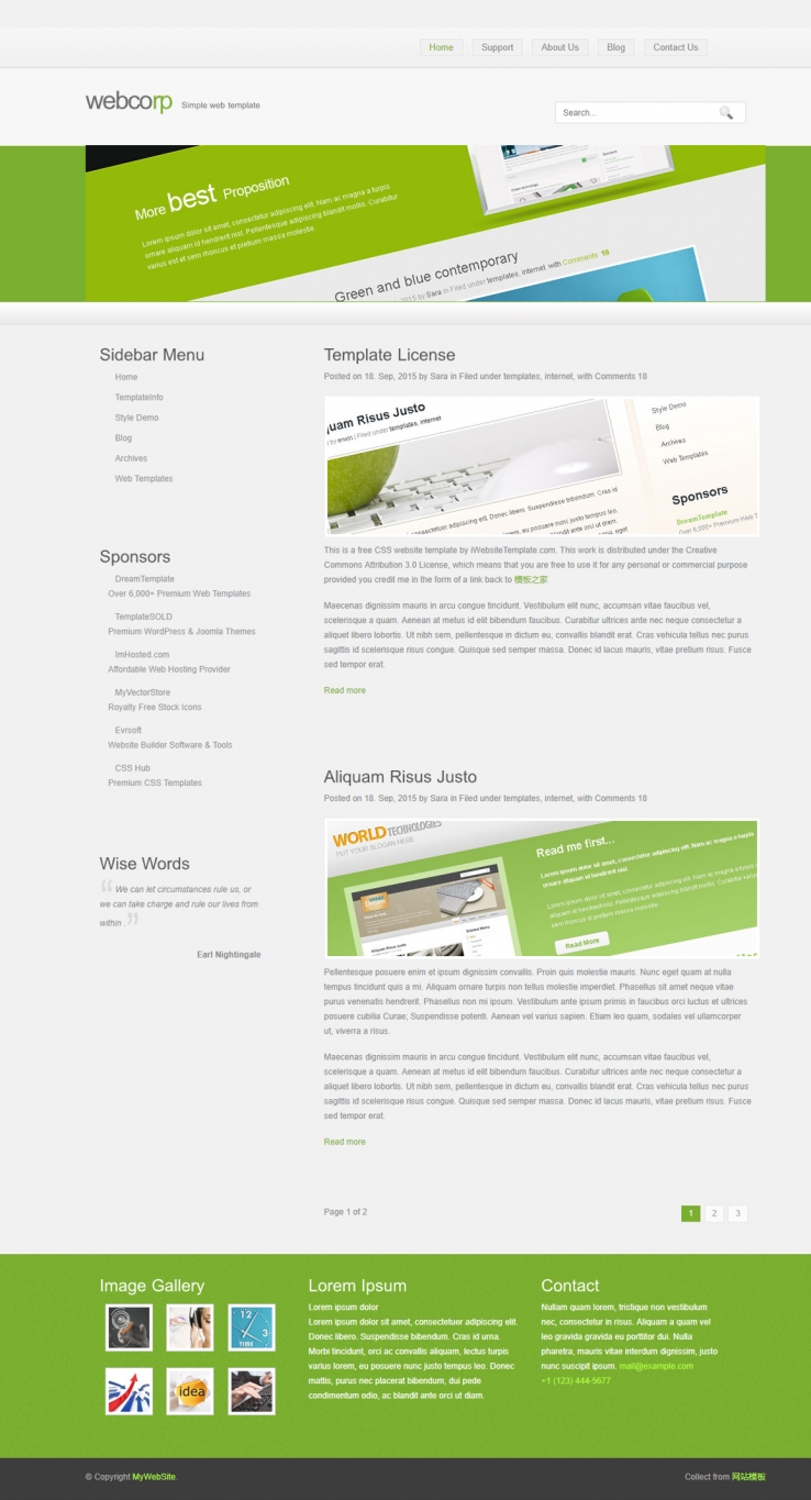 绿色简洁风格的英文网站模板下载