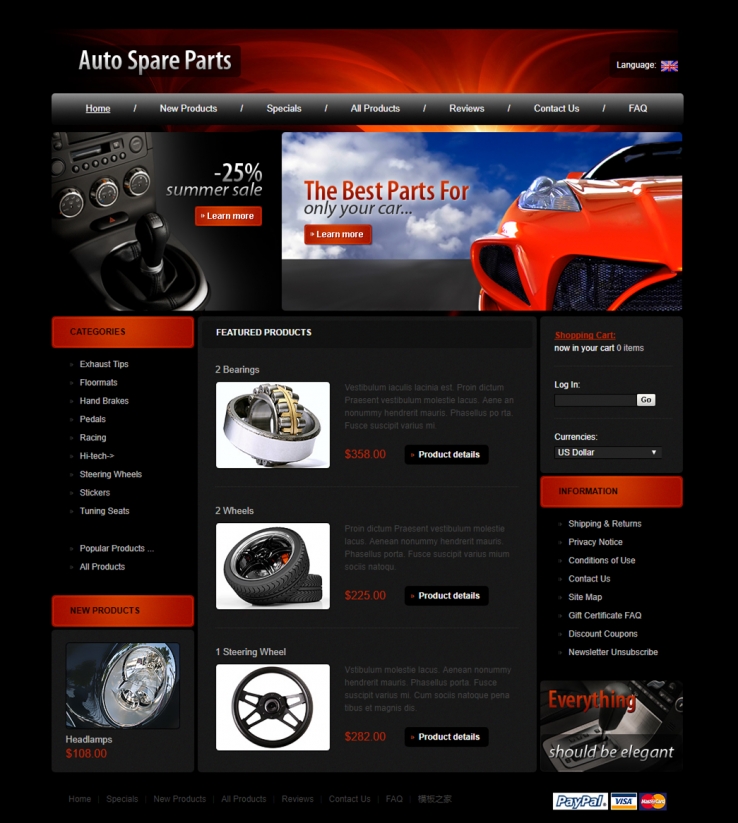 黑色炫彩质感的汽车饰品企业网站模板下载