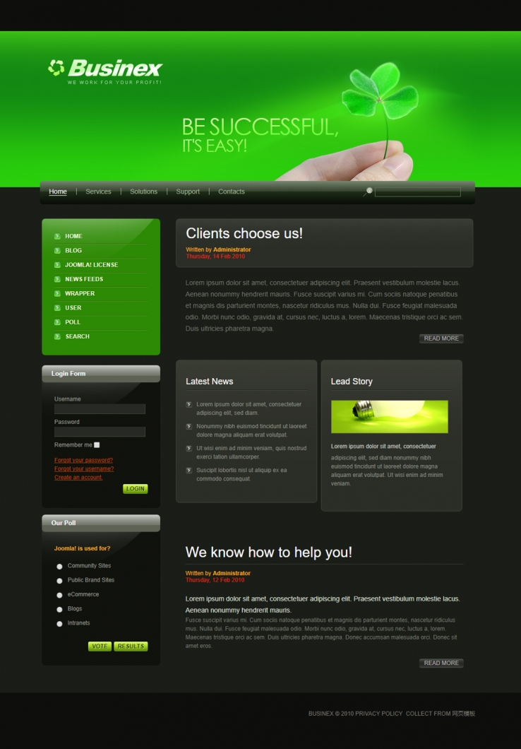 绿色四叶草高光质感的企业网站模板下载
