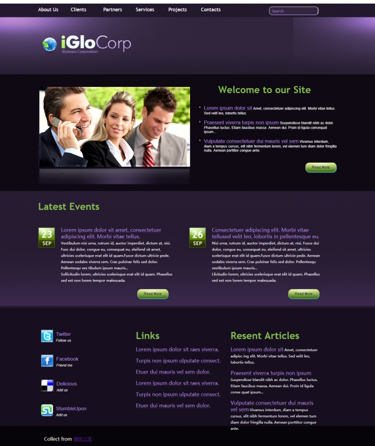 紫色高光精美的商务网站模板下载