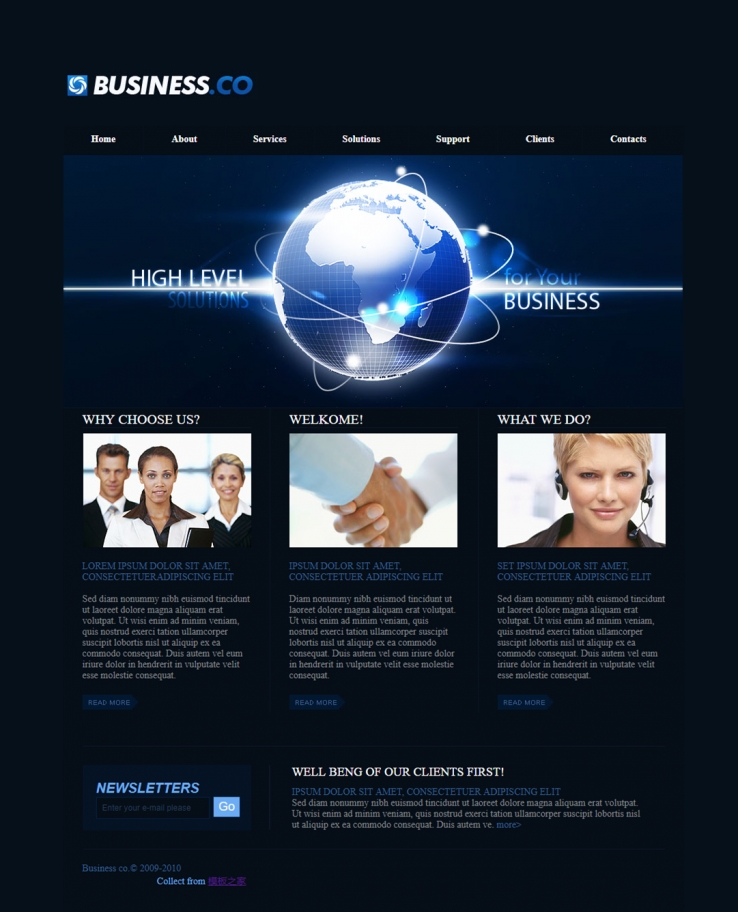 暗蓝色的全球国际商务化网站模板下载