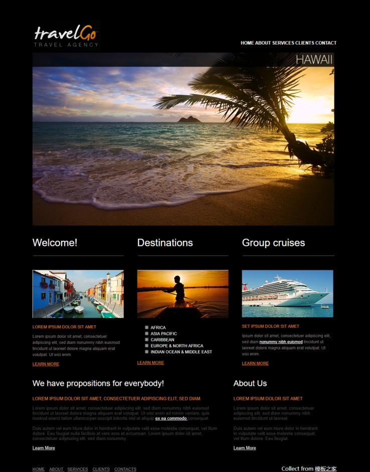 黑色海边风情的旅游度假企业网站模板下载