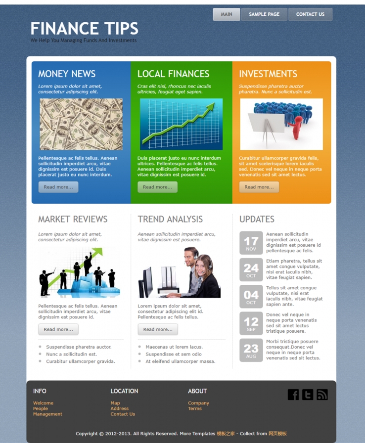 蓝色斜纹漂亮的商务财经企业网站模板下载
