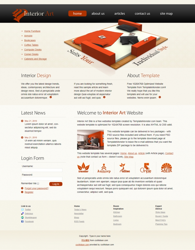 红色大气的3D建筑家居企业网站模板下载