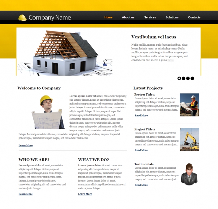 黄色大气风的建筑工地企业网站模板下载