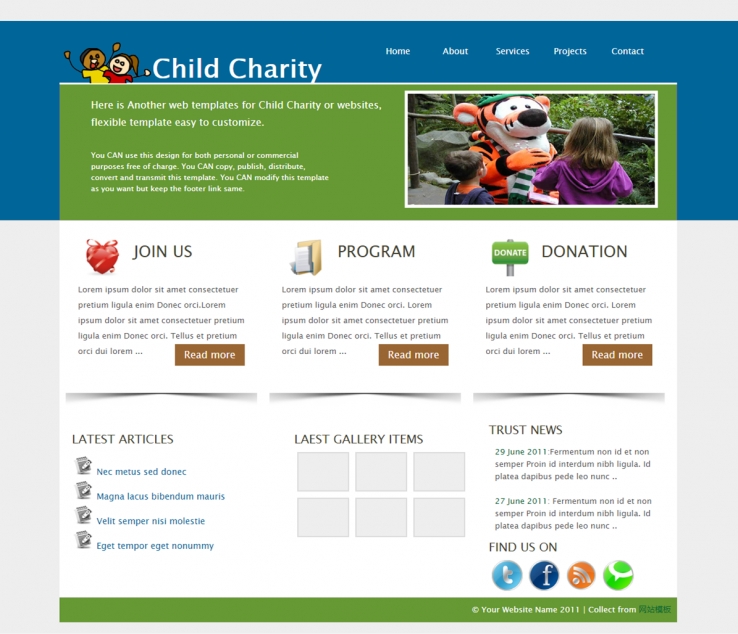 绿色精美的儿童慈善网站模板下载