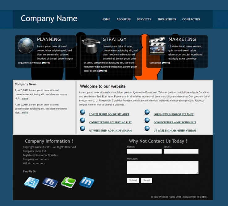 暗蓝色的商务企业网站模板下载