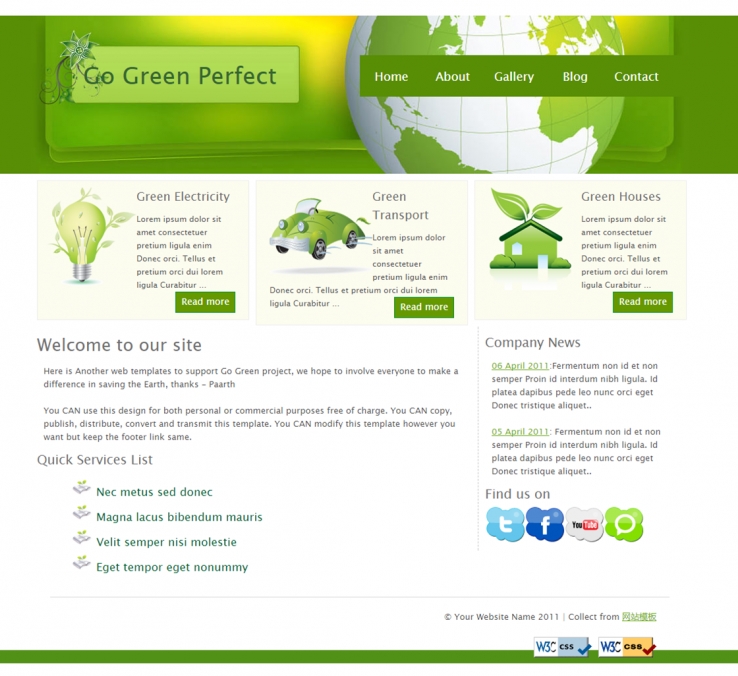 绿色漂亮的环保主题网站模板下载