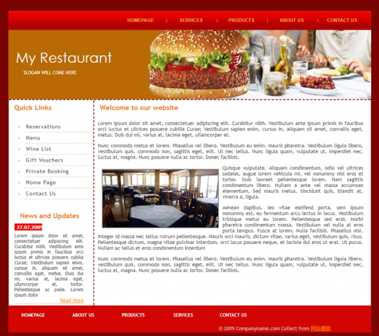 红色精致的汉堡餐厅企业网站模板下载