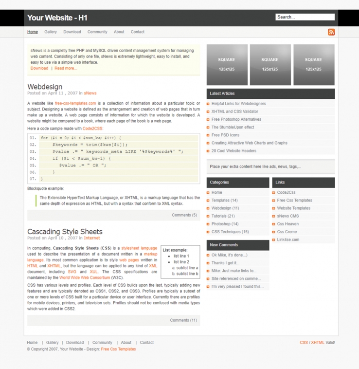 黑色简单标准的博客网站模板下载