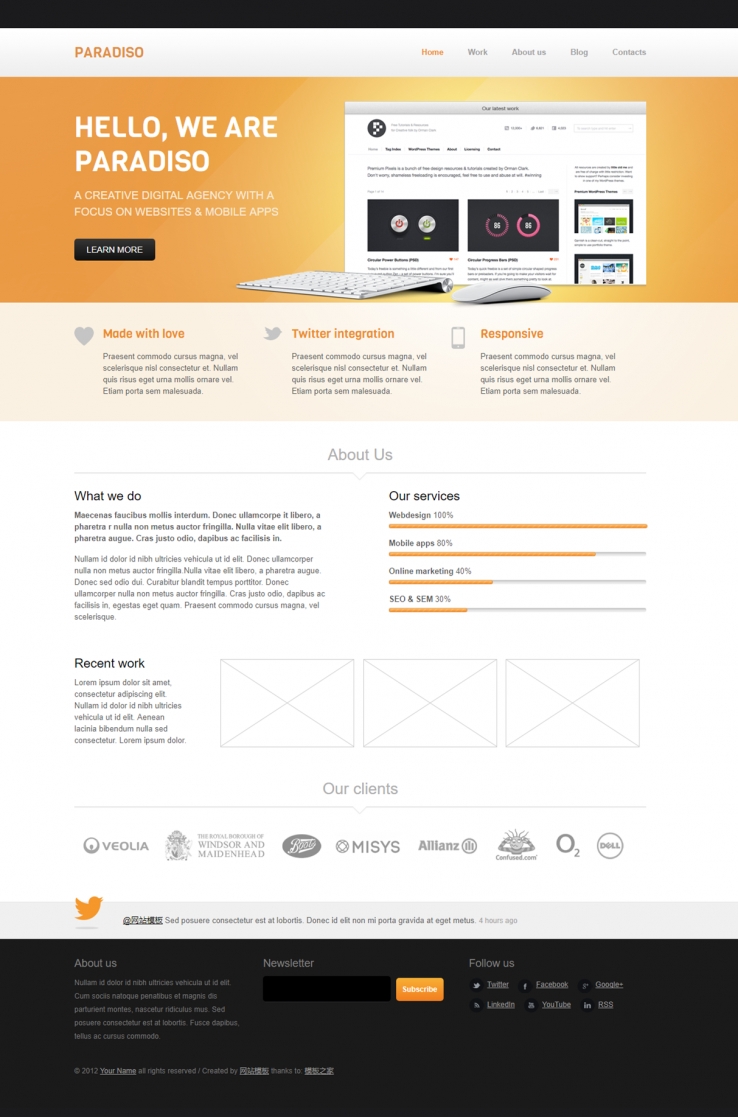 橙色背景的网站设计企业官网模板下载