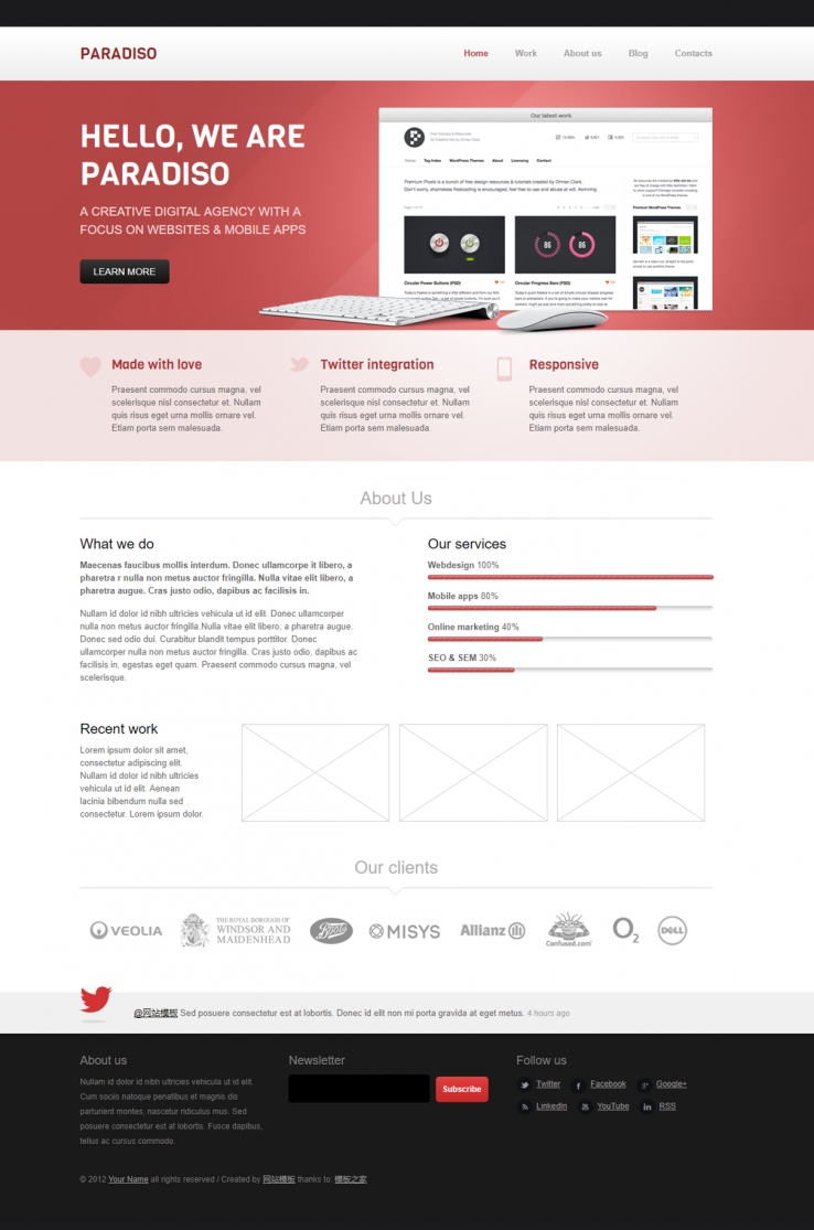 红色淡雅风的设计行业企业官网模板下载