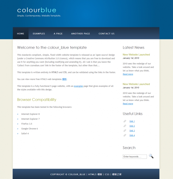 蓝色高光简单的标准英文博客网站模板下载