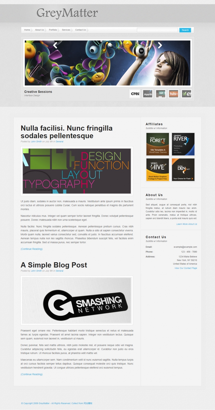 灰色典雅大图幻灯的企业博客网站模板下载