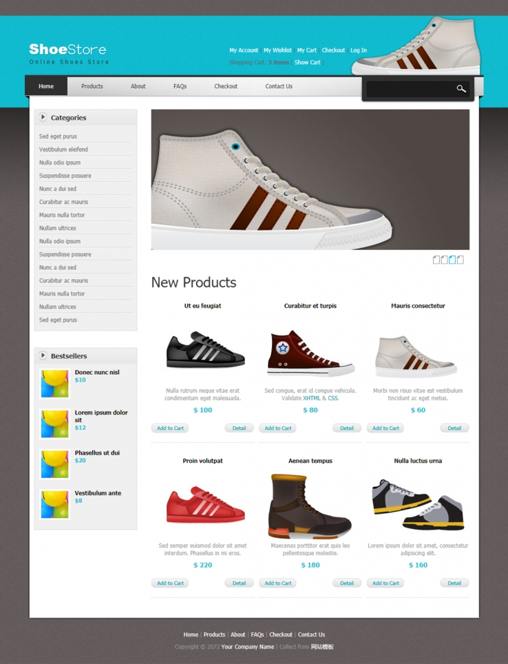 大气精美的鞋子电子商务商城网站模板下载