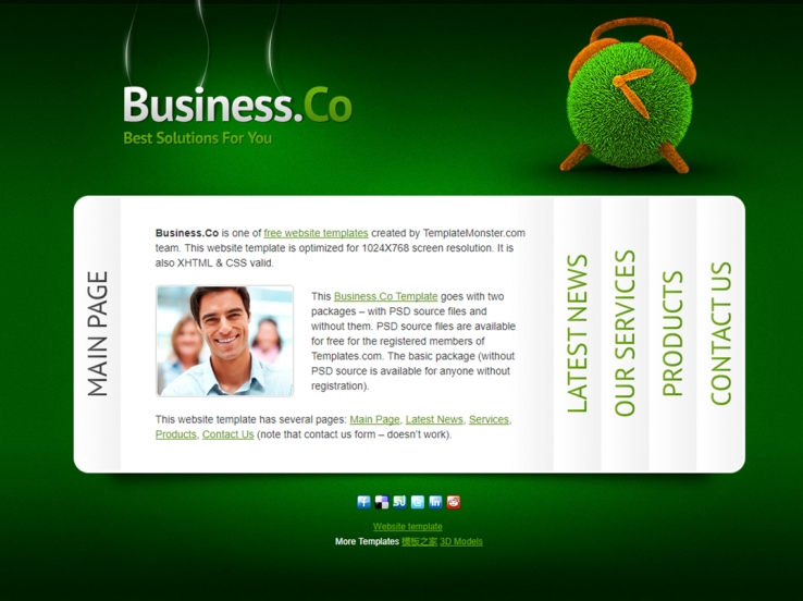 绿色时钟迷你选项卡切换效果的企业网站模板下载