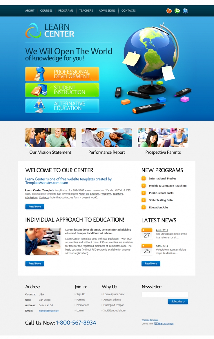 蓝色全球化的商业企业网站模板下载