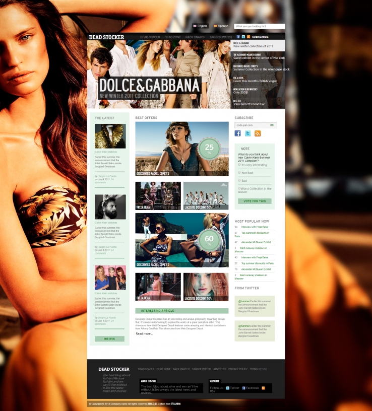 黑绿色大图背景的服装企业博客网站模板下载