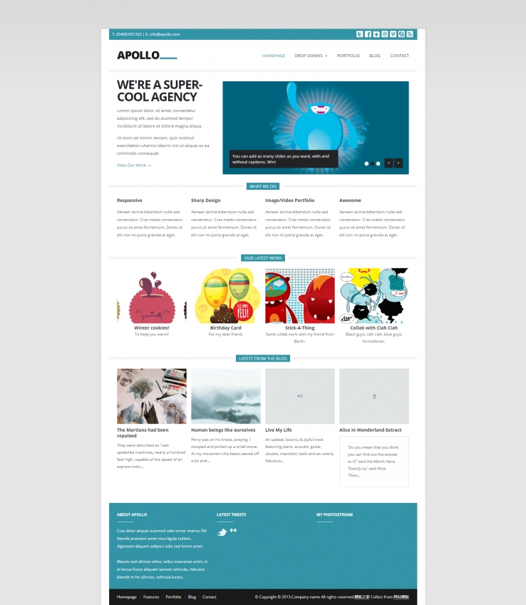 蓝色简洁风的商业设计公司网站模板下载