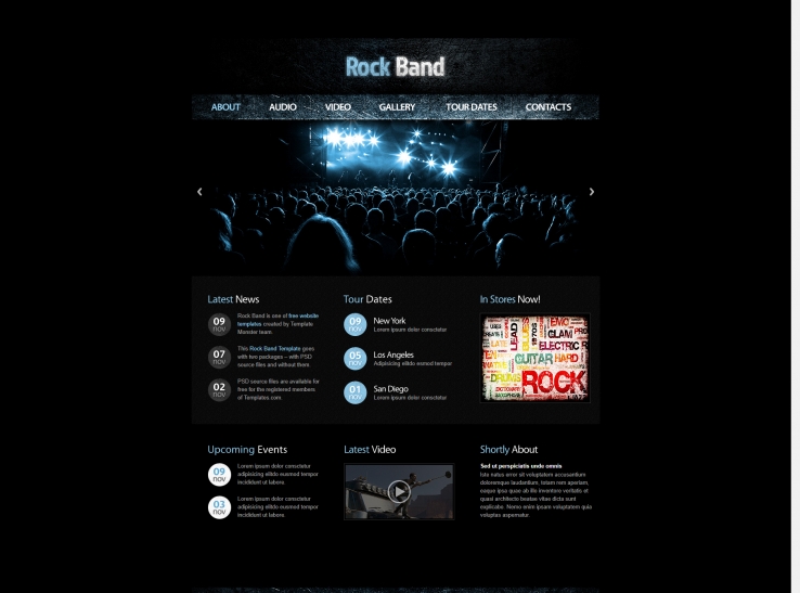 黑色炫酷风的Rock音乐俱乐部网站模板下载
