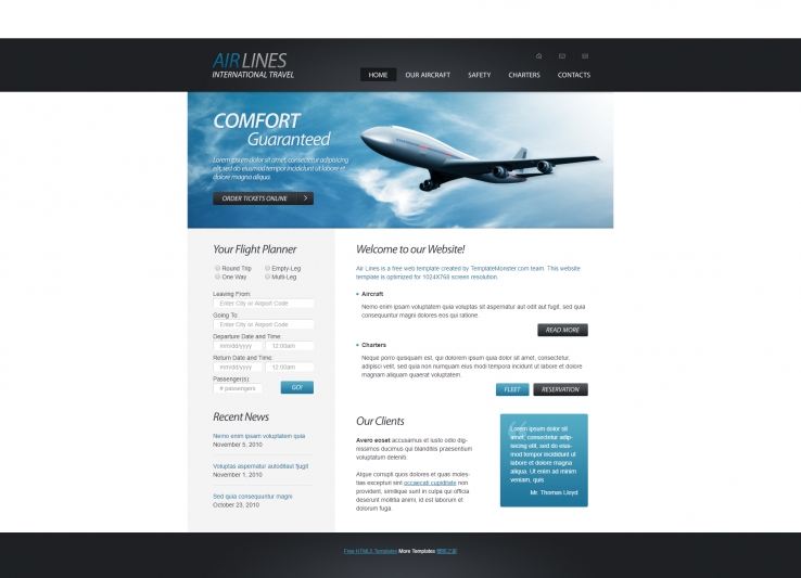 灰色简单的航空公司企业网站模板下载