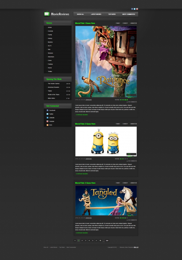 黑色动漫风的游戏影视博客网站模板下载
