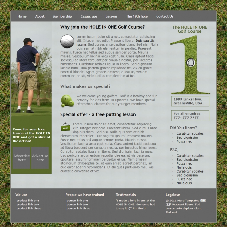 绿色草地风的高尔夫运动网站模板下载