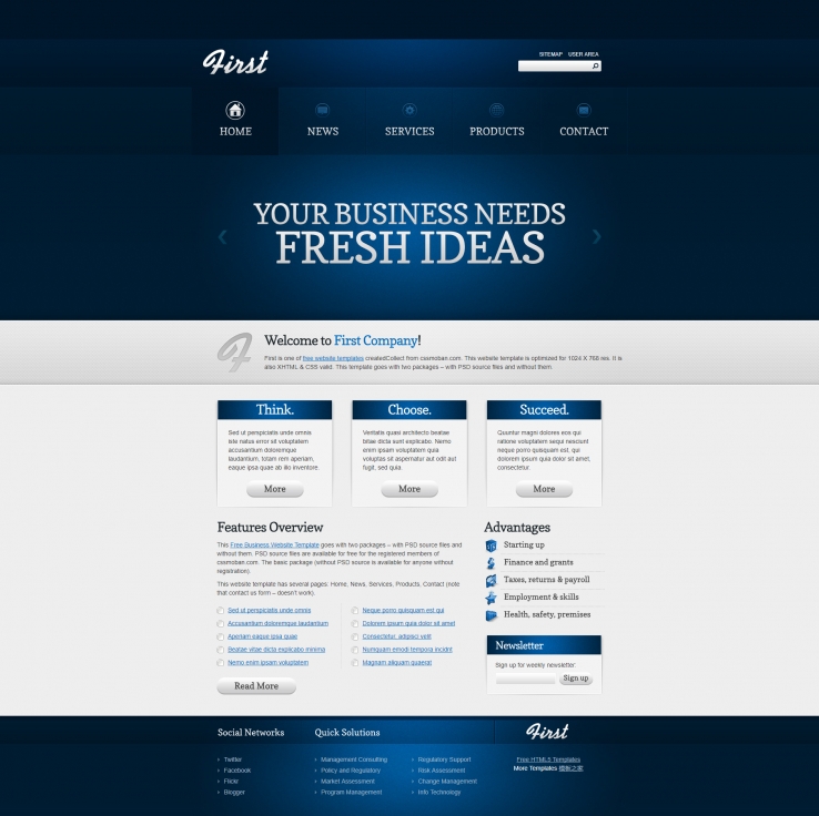 大气质感蓝色的商务投资咨询企业网站模板下载