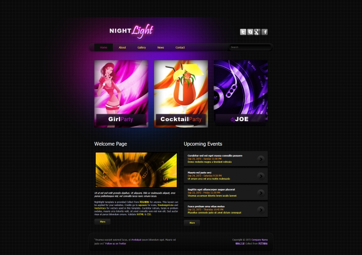 紫色霓虹效果的娱乐休闲企业网站模板下载