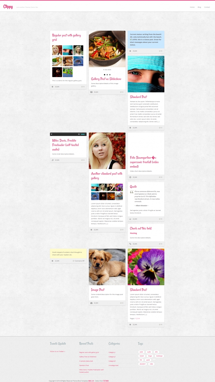 粉色漂亮瀑布流布局的图库相册网站模板下载