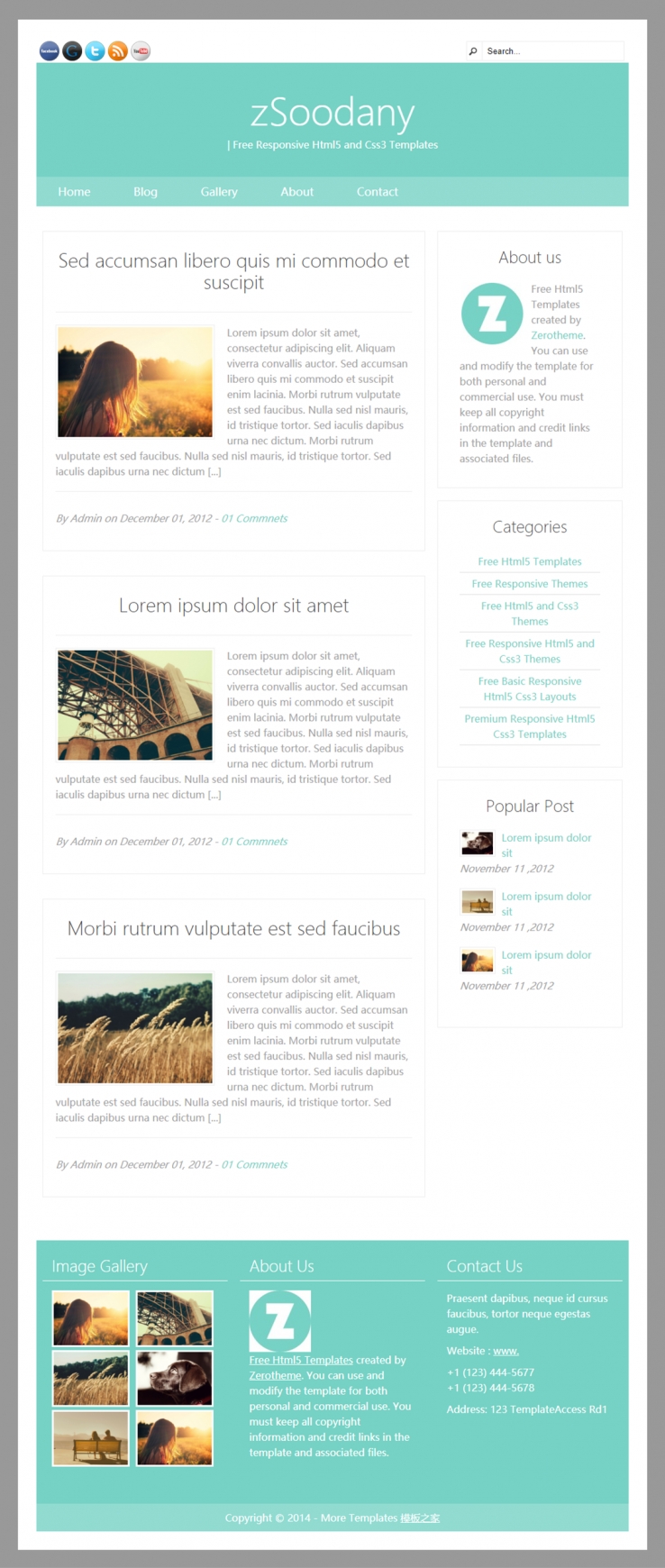 浅绿色简洁精致的个人博客网站模板下载