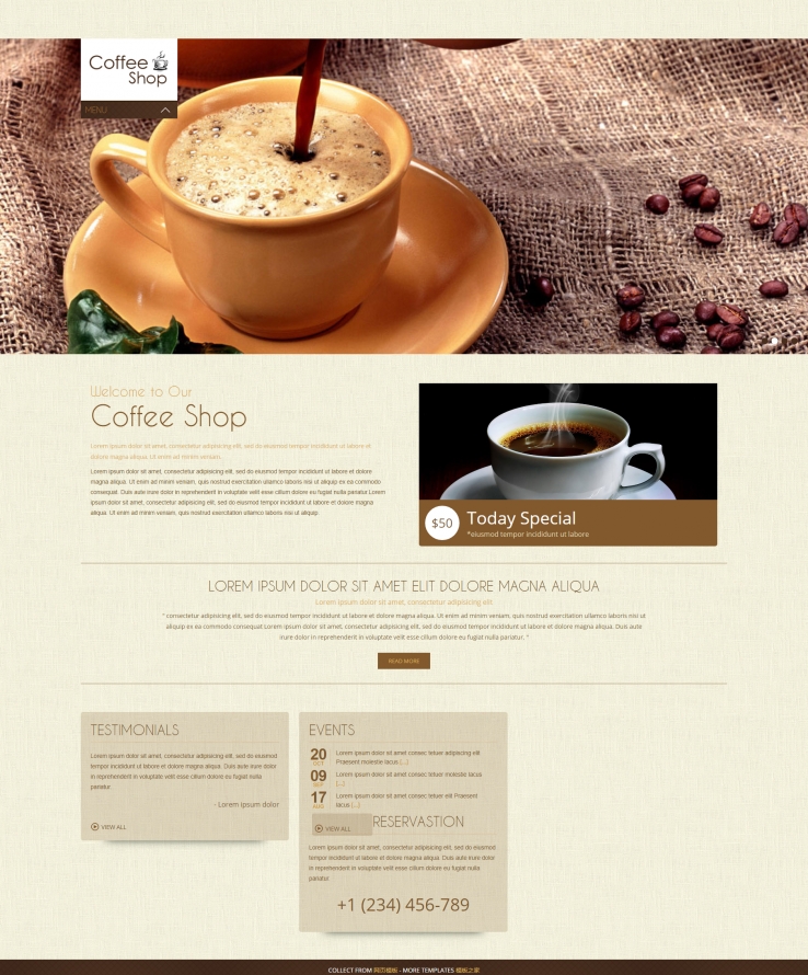 宽屏大气的咖啡商店响应式网站模板下载