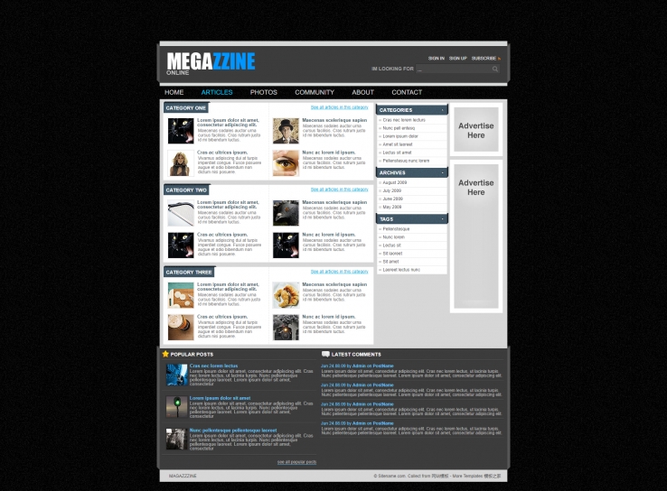黑色漂亮风格的新闻杂志门户网站模板下载