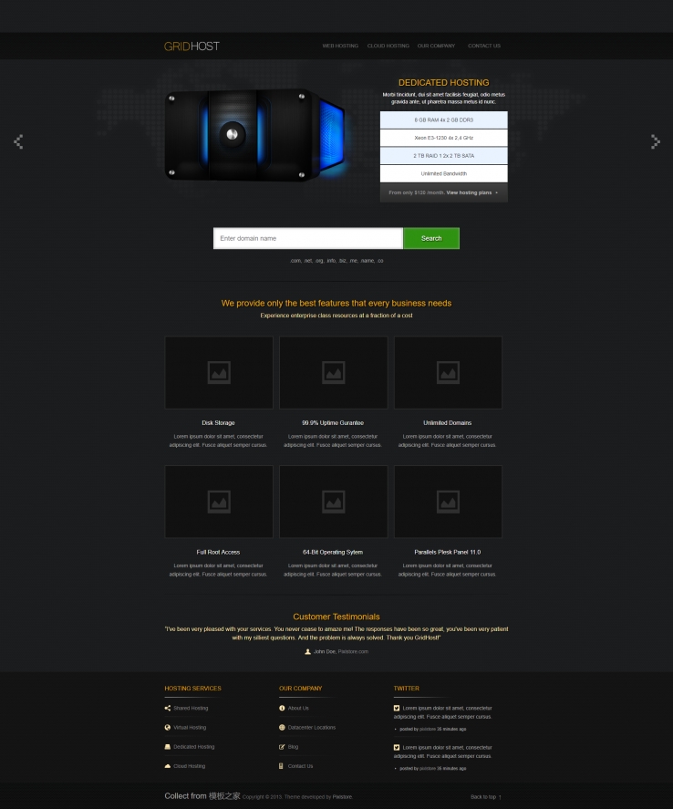 质感黑色的虚拟主机商企业网站模板下载