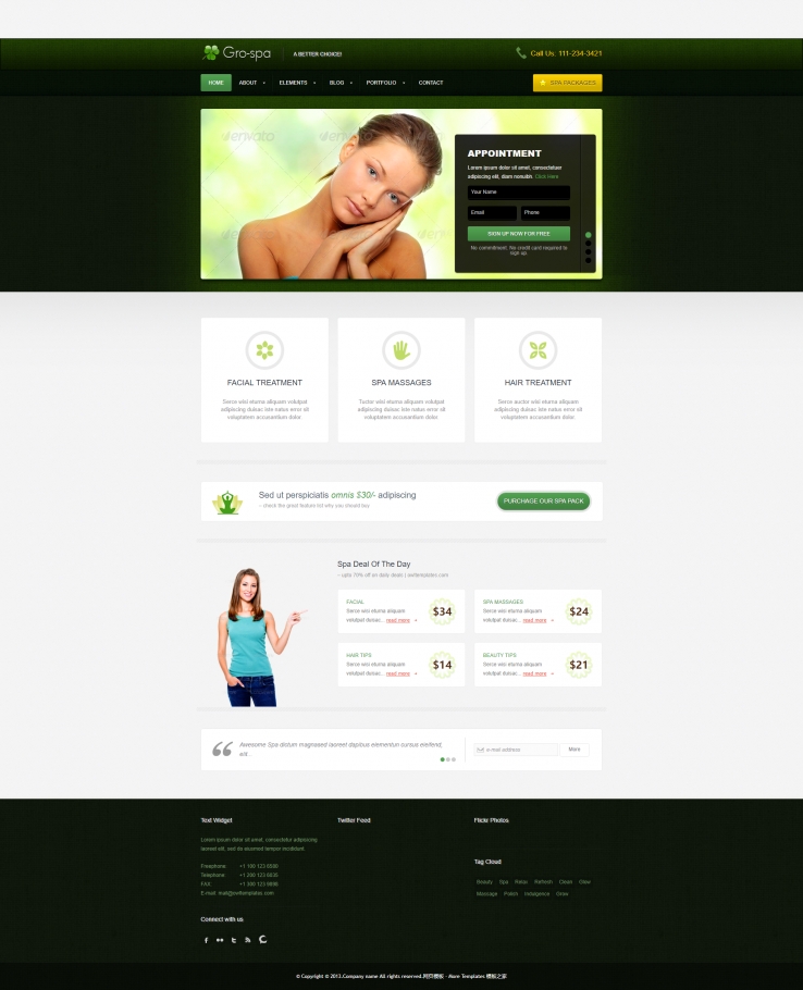 绿色漂亮设计的女性美容化妆企业网站模板下载