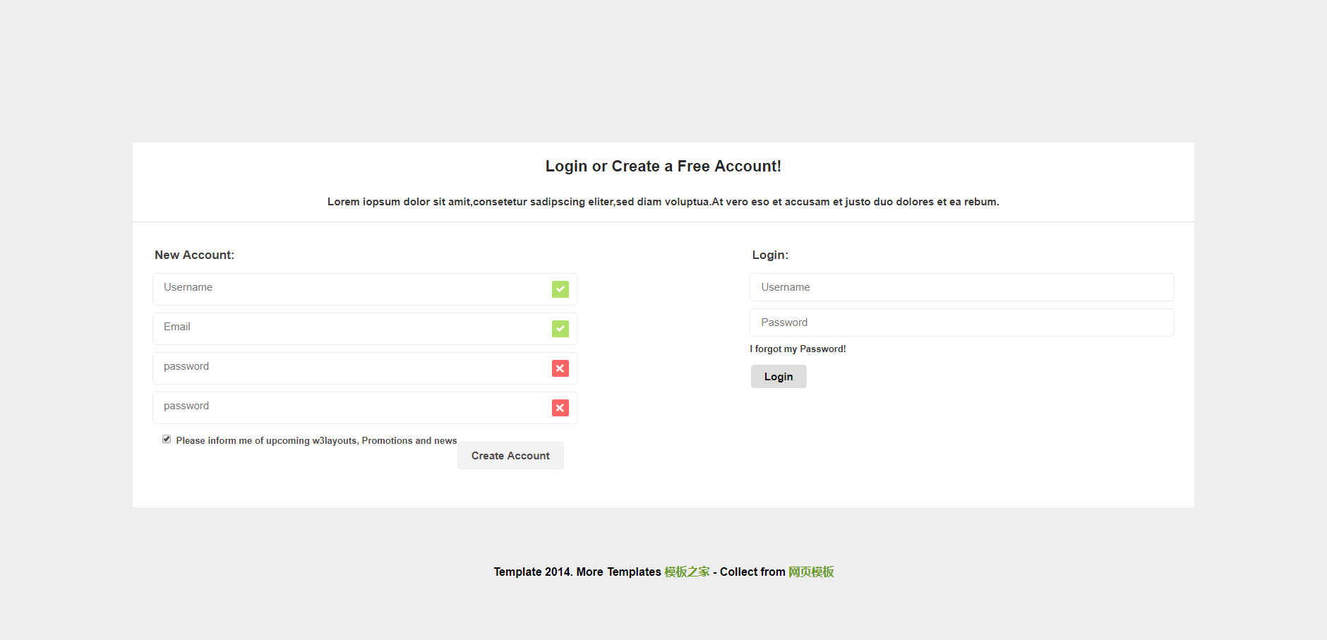 简洁纯色效果的登录注册验证网页模板下载