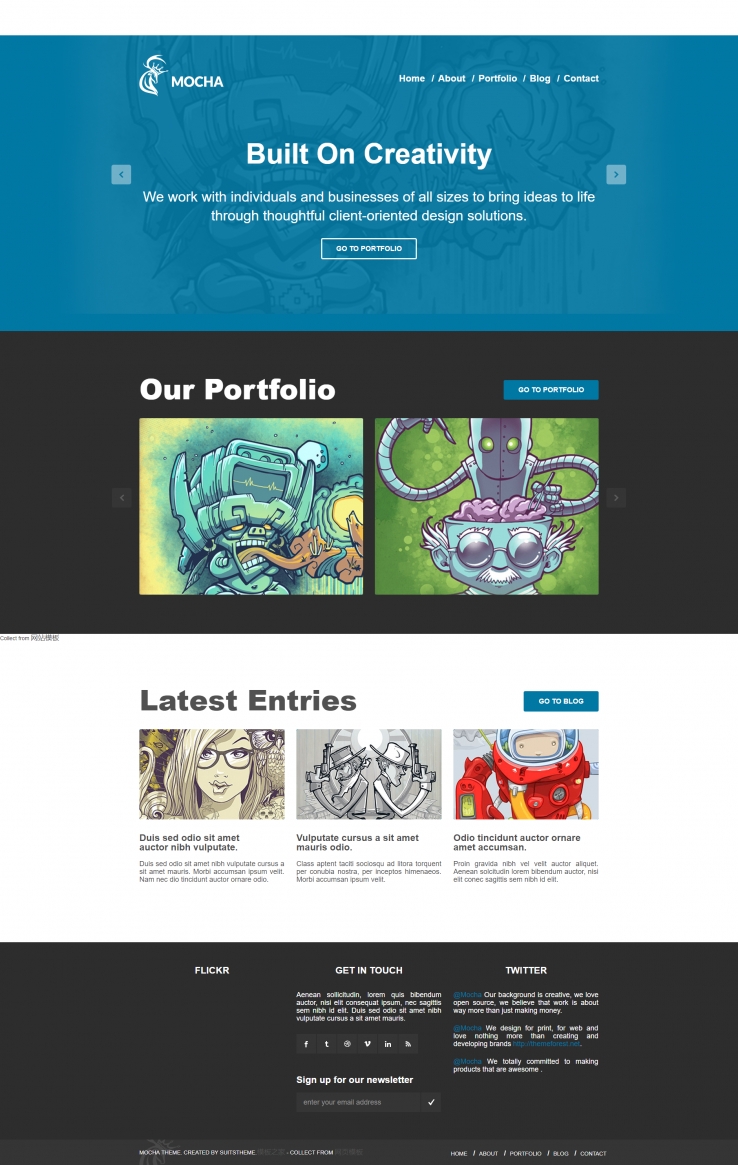 蓝色经典响应式的卡通插画漫画师博客网站模板下载