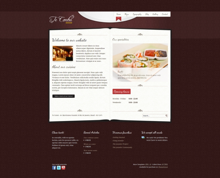 花纹背景的美食西餐厅点餐台企业网站模板下载