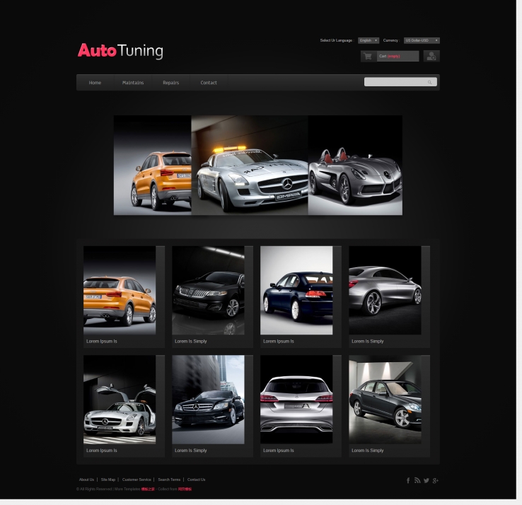 Auto3D幻灯响应式黑色的大图汽车展示网站模板下载