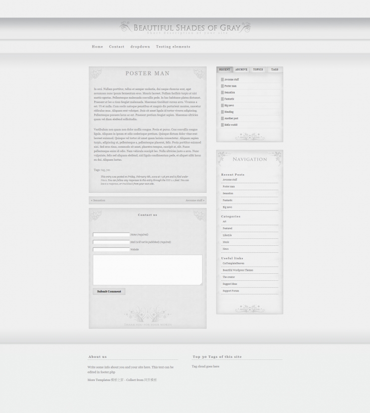 灰色花纹边框的个人博客模板下载