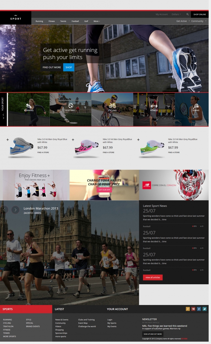 精品宽屏的运动鞋网上商城整站网站模板下载