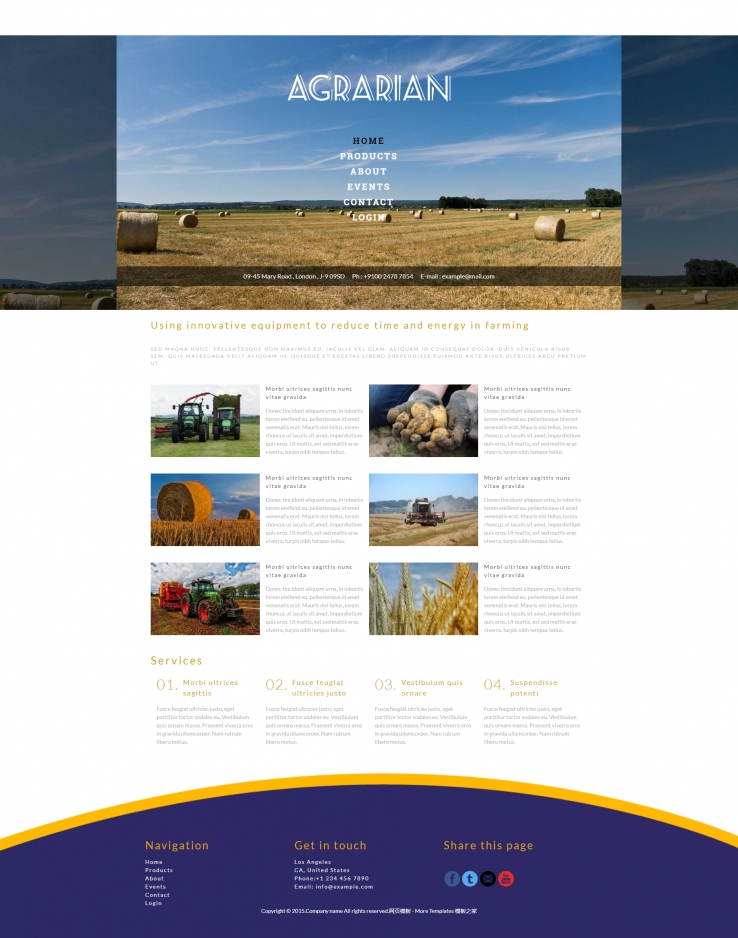 天蓝色背景的农业农副产品网站模板下载